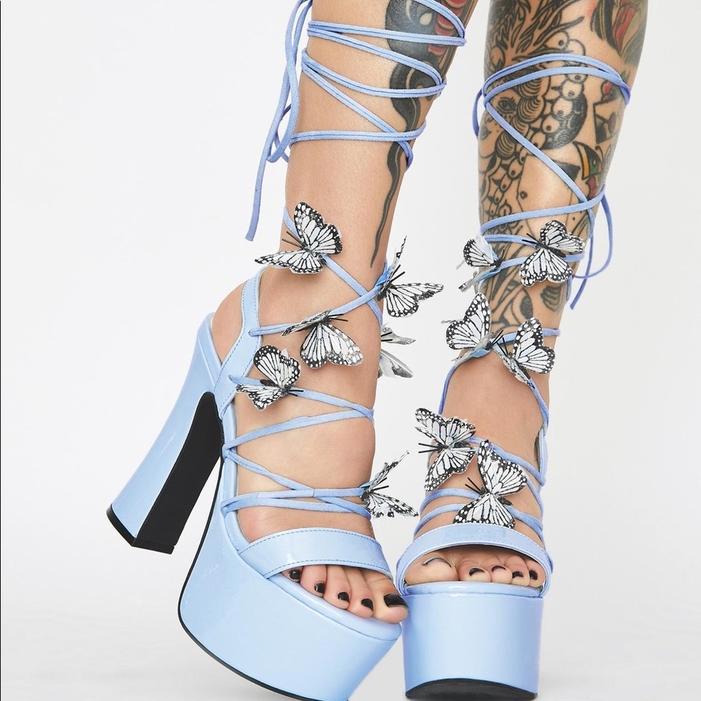 Brand New light blue lace up butterfly heels